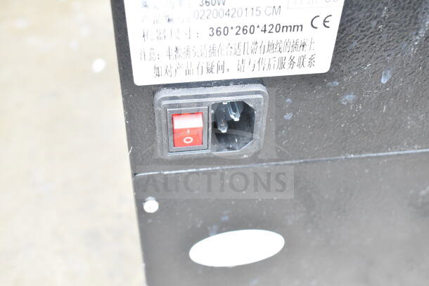 Yjingrui 360W Commercial Countertop Unit, 110V, 1 Phase. Power switch and label with specifications visible.