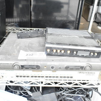 Three electronic items include Cradlepoint AER2200, Samson Servo 120a, and SynOptics LattisHub 2814, shown on a rack.