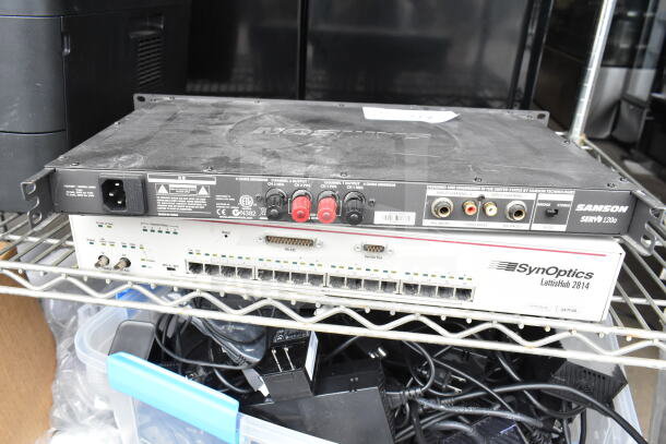 Cradlepoint AER2200, Samson Servo 120a, SynOptics LattisHub 2814 network devices auction. Used condition, rack mounted.