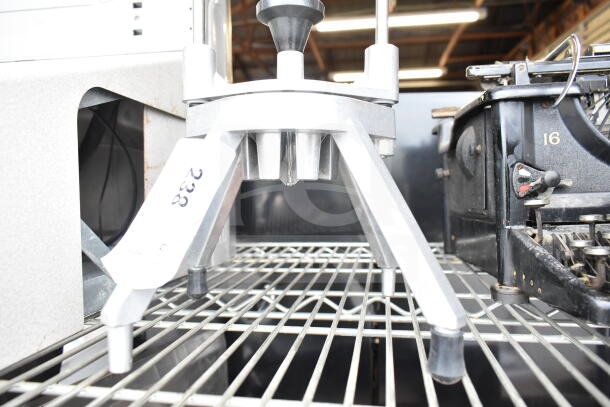 Vevor Countertop Vegetable Wedge Cutter, metal construction, sturdy legs, light use, item tag 238 visible.