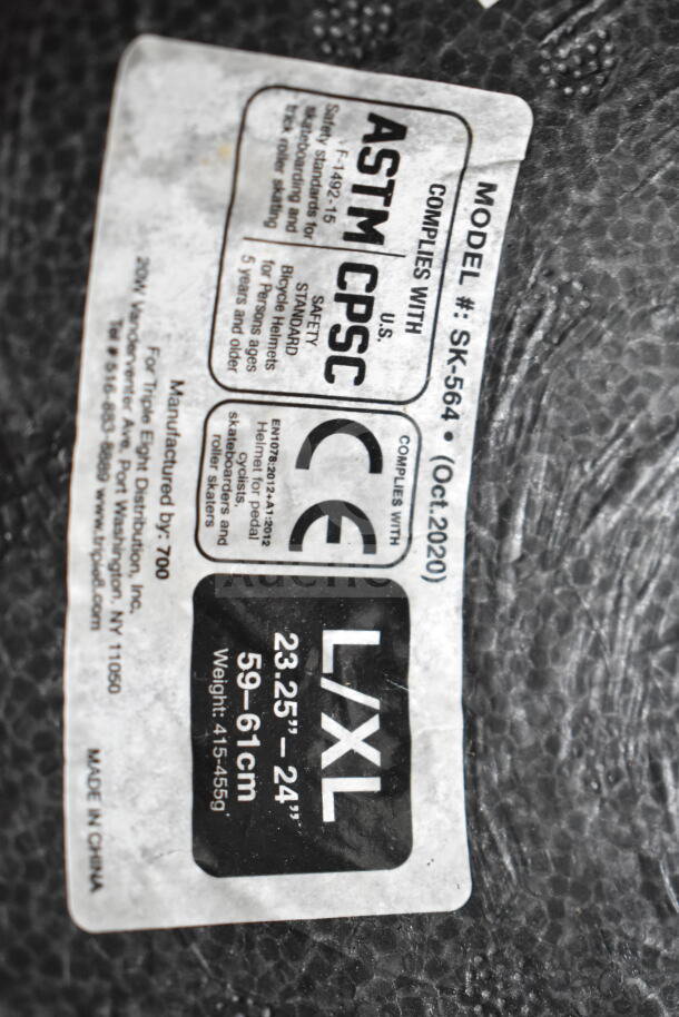 OnlyNY helmet with ASTM CPSC compliance label, model SK-564, size L/XL, 59-61 cm. Helmet for skating and cycling.