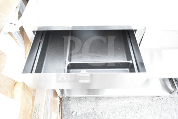 BRAND NEW Lakeside 3 Tier Cart, commercial casters, scratch and dent condition, metal drawer detail.