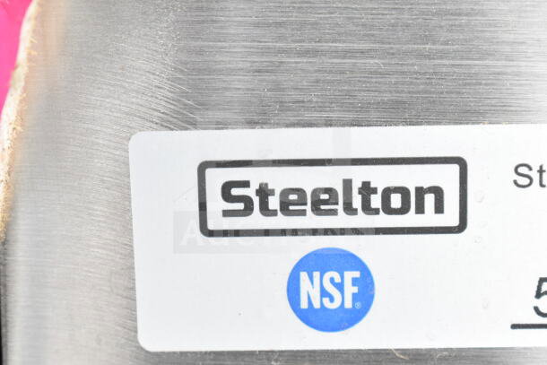 BRAND NEW SCRATCH AND DENT Steelton 522CS21717 two compartment sink, 39.5", NSF certified, no legs, label shown.