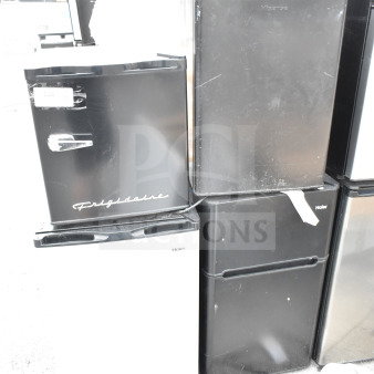 Four mini coolers including Frigidaire, Haier, and Hisense models; 120 volts, 1 phase. Auction item, four times your bid.