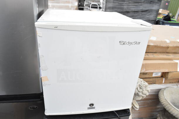 Four mini coolers including Galanz, Sanyo, EdgeStar, 120 volts, 1 phase. Visible EdgeStar logo, tape marks, used condition.