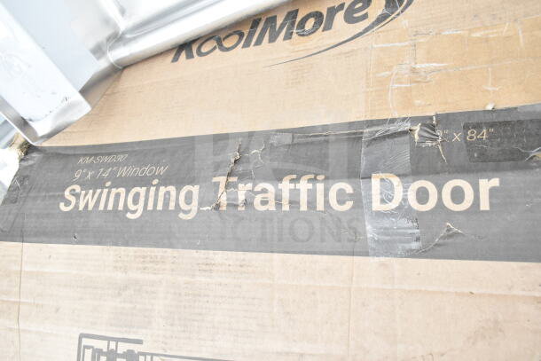 KoolMore KM-SWD30 aluminum swinging door, 30"x84", 9"x14" window, new scratch and dent, in original packaging.