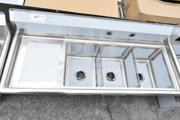Brand new KoolMore SC121610-16L3 55" stainless steel sink with three compartments, minor scratches.
