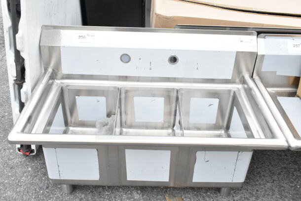 KoolMore SC101410-N3 36" stainless steel commercial sink. Three compartments, bowl size 10" x 14" x 10". New scratch and dent.