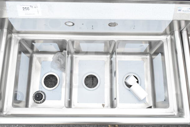 KoolMore SC101410-N3 36" three-compartment stainless steel commercial sink, bowl size 10" x 14" x 10", brand new with minor scratches.