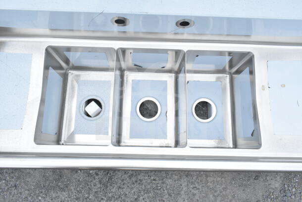 Brand new KoolMore 54" stainless steel sink with three compartments, model SC101410-12B3. Scratch and dent condition.