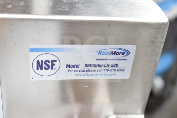 BRAND NEW SCRATCH AND DENT KoolMore SBR3B60-LR-320 60" bar-sink label, NSF certified, model visible, stainless steel.