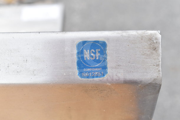 Butcher block table corner with NSF label, Component No. 12551.