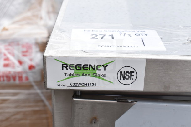 BRAND NEW Regency 24" Stainless Steel Wall Cabinet, Model 600WCH1524, with hinged doors, scratch and dent. NSF certified.