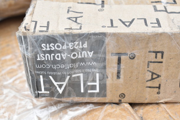 Cardboard packaging marked "FLAT" and "AUTO-ADJUST P123 POSTS". Brand new scratch and dent item.