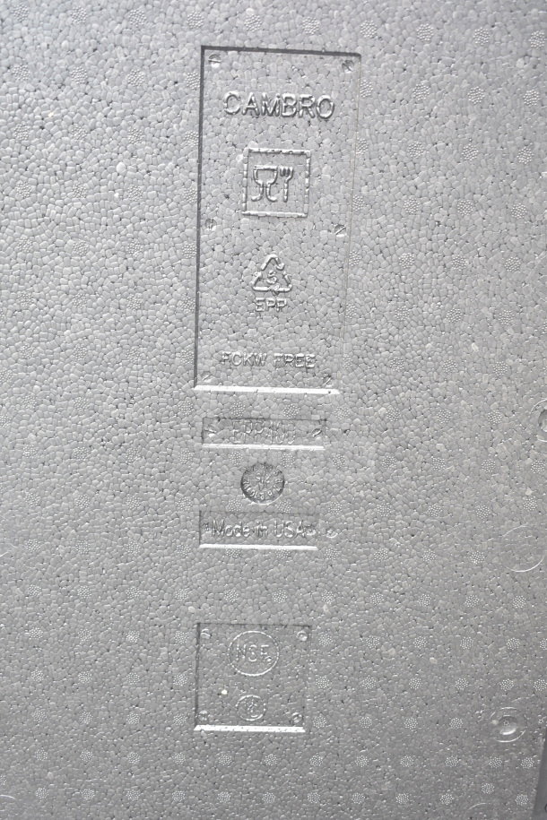 BRAND NEW Cambro Black Top Loading EPP Insulated Food Pan Carrier with visible label stating "Cambro," "EPP," and "Made in USA."