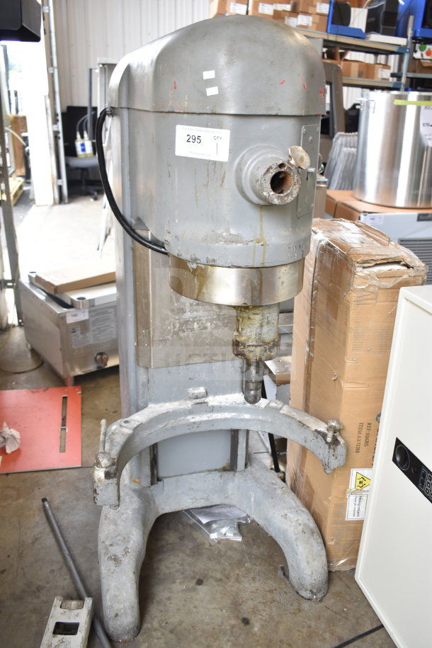 Hobart H-600 60 Quart Dough Mixer, commercial floor style, 230V, 1 Phase, visible wear, label with lot number 295.