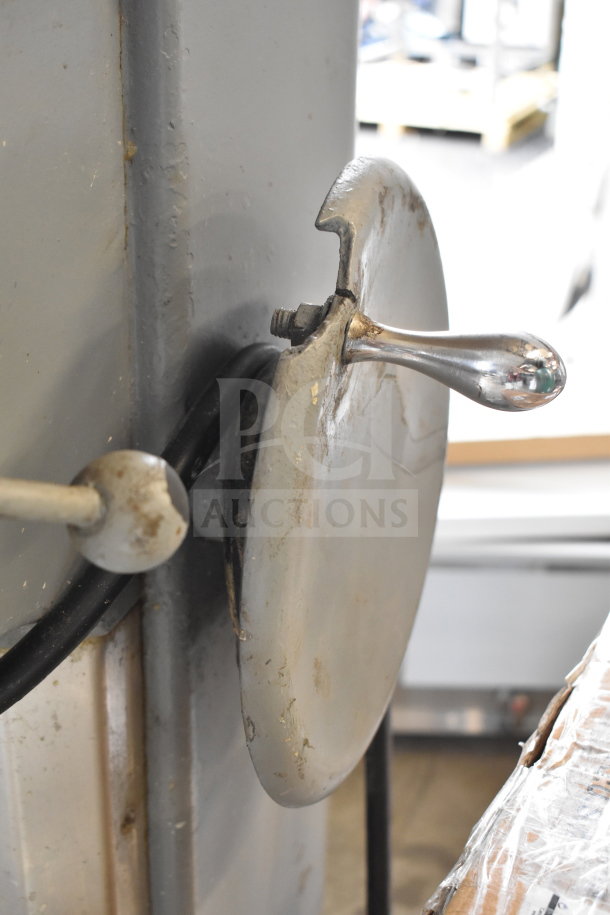 Hobart H-600 mixer detail showing handle and wear. Commercial 60-quart dough mixer, 230V, 1 phase.