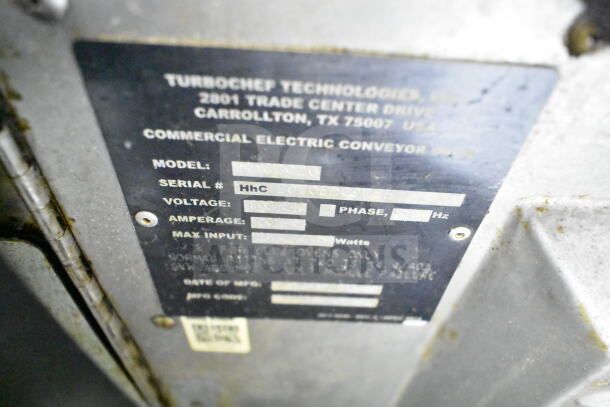 Turbochef HhC2020 label showing model, serial number, voltage, and phase specifications.