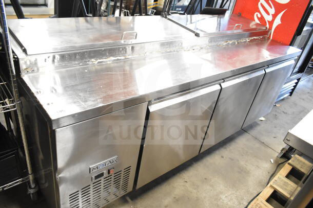 2023 Motak MPR-83-X commercial pizza prep table on casters, stainless steel, 115 volts, 1 phase, used condition.
