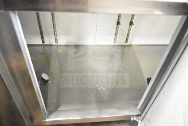 2023 Motak MPR-83-X commercial pizza prep table interior, clean stainless steel, with 115V, 1 phase power.