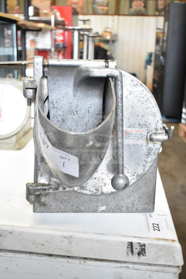 Commercial Pelican Head, metal, no blade, visible wear, safety warning label, quantity tag.