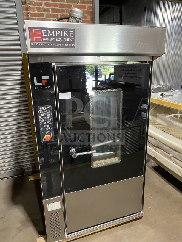Empire Logiudice Forni LFRСE15T5070 rotating rack oven, stainless steel, 15-pan capacity, natural gas/propane/#2 oil powered, 220V, 3 phase.