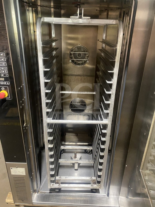 Empire Logiudice Forni Series stainless steel rotating rack oven, model LFRCЕ15T5070, holds 15 pans, 220V, 3-phase.
