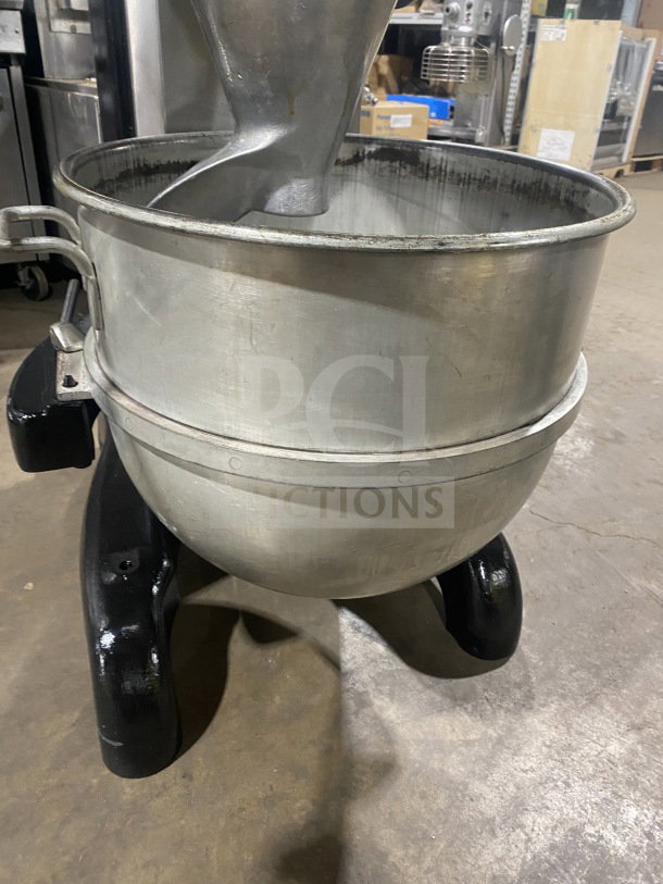 Hobart I800 commercial 80-quart mixer with stainless steel bowl, 208V, 3-phase, in good condition.