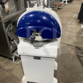 Doyon commercial electric dough divider/rounder, white and blue, semi-automatic, used, visible Doyon branding.