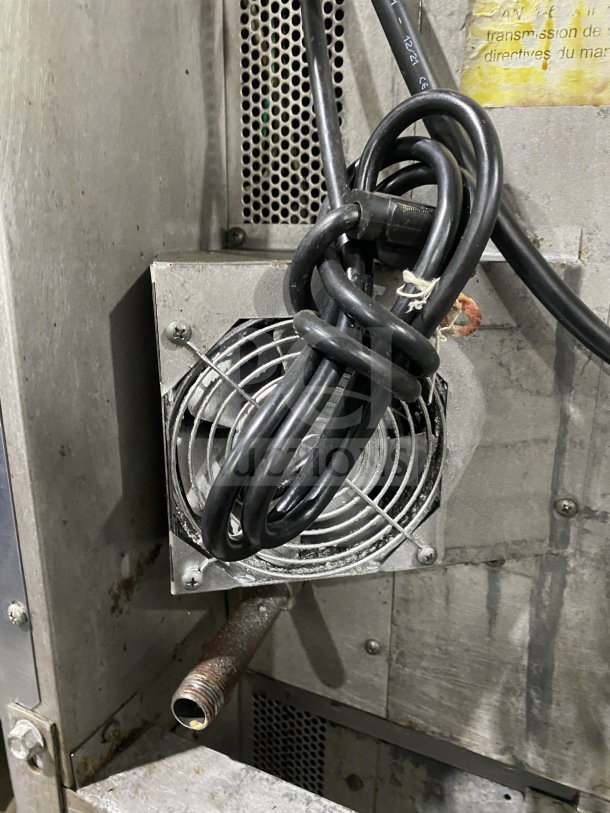 Blodgett commercial gas convection oven with corded wiring and ventilation. Stainless steel, on casters, Energy Star certified.