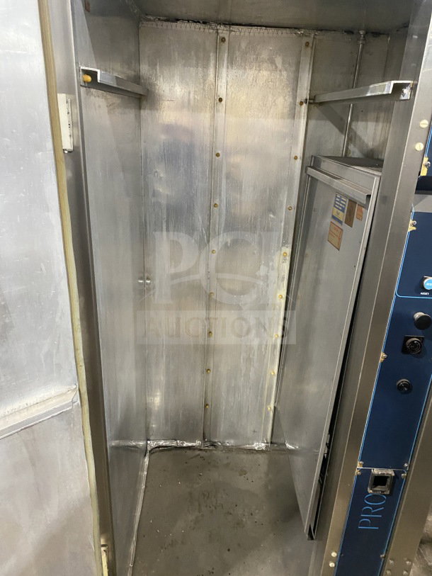 Revent commercial stainless steel single door bakery proofer cabinet with integrated analog control panel, used condition.