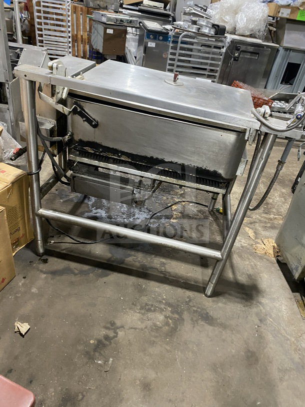 Groen Eclipse Series 40-Gallon Braising Pan, Model P-40G, stainless steel, natural gas, on legs, with thermostatic control.