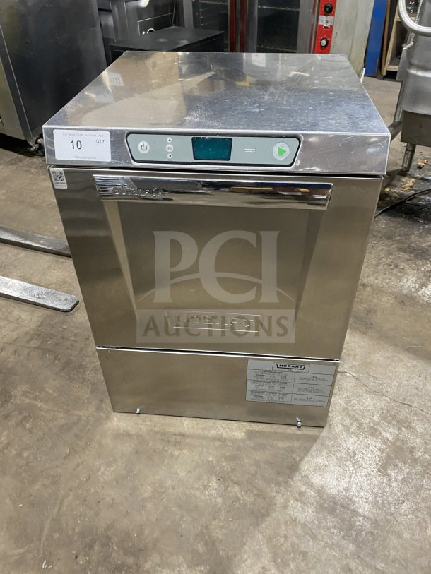 Hobart Advansys LXe Series stainless steel undercounter dishwasher, model LXER, 120/208-240V, 1 phase, serial number 231191140.