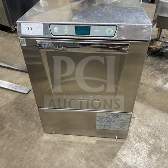 Hobart Advansys LXe Series stainless steel undercounter dishwasher, model LXER, 120/208-240V, 1 phase, serial number 231191140.