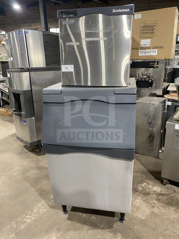 Scotsman Prodigy Series N0422W-1A ice maker and bin combo on legs, stainless steel, 115V, good condition, SN: 13061320014835.