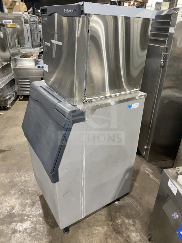Scotsman Prodigy Series stainless steel ice machine/bin combo, model N0422W-1A, 115V 1 phase, on legs, commercial use.