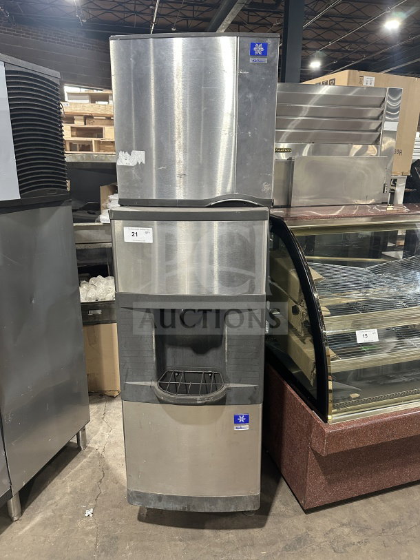 Manitowoc SD0423W stainless steel ice machine and dispenser combo, electric, water-cooled, on legs, model SD0423W.