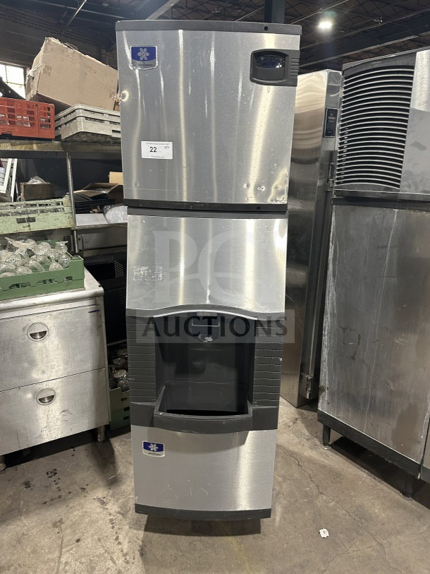 Manitowoc commercial ice making machine with ice bin/dispenser, model ID0322A-161/SPA310, stainless steel, 115V, 1 phase.
