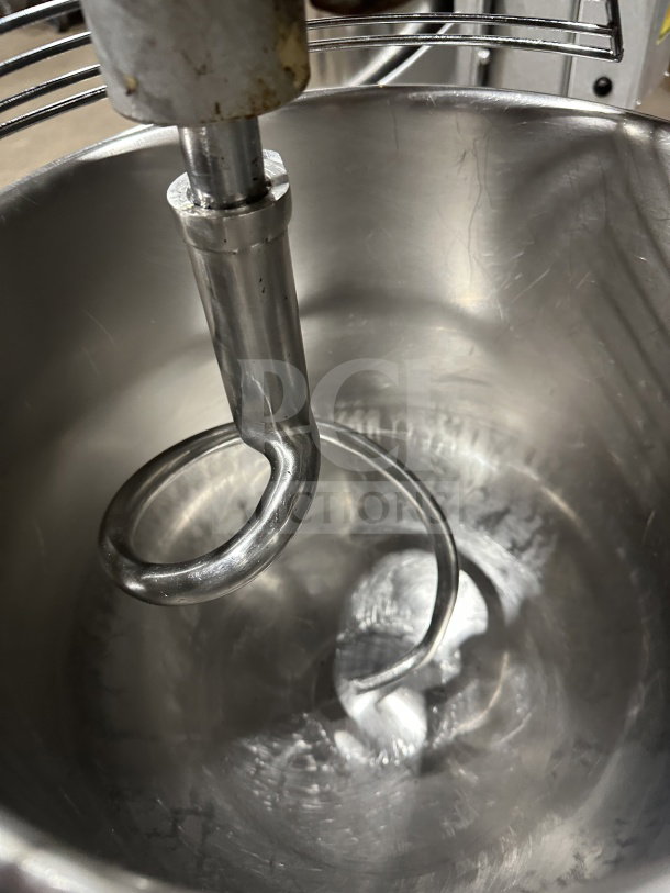 Preenex 30 Qt Commercial Food Mixer with stainless steel bowl, spiral dough hook, 3-speed settings, and 110V power.