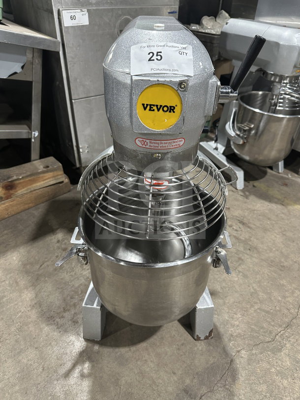 Vevor 30Qt commercial electric mixer, model B30-BT, with stainless steel bowl, 3-speed control, serial number 2308013.
