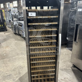 Eurodib USF-168S single door wine cooler merchandiser, stainless steel, glass front, wood shelves, 110/120V, excellent condition.