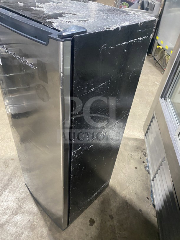 Frigidaire commercial upright freezer, model EFRF694, stainless steel, single door, poly-coated wire rack, 115V.
