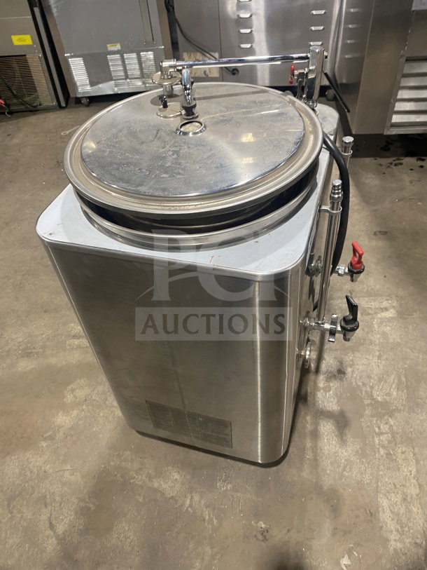 Grindmaster 8116E coffee brewer, stainless steel, dual wall, high volume, electric, commercial use, visible light wear.