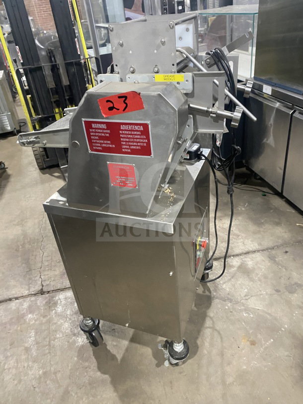 Superior Commercial Stainless Steel Electric Corn Tortilla Machine, Model 1CH4.5X9TM, SN: 2231369, 120V, on casters.