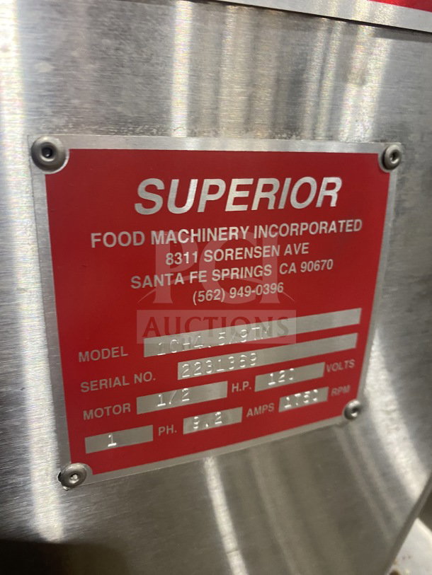 Superior stainless steel electric tortilla machine, Model 1CH4.5X9TM, SN: 2231369, 120V, 1 phase, on casters.
