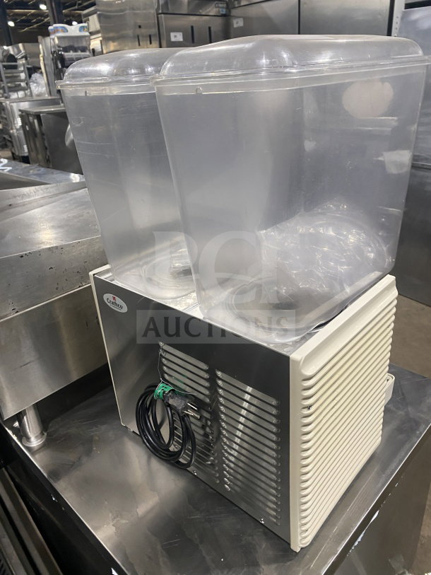 Crathco D254 commercial beverage dispenser, stainless steel, twin clear hoppers, double drip trays, excellent condition.