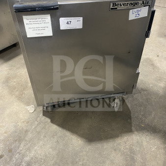 Beverage-Air UCR27Y commercial stainless steel single door undercounter refrigerator, poly coated rack, on casters.