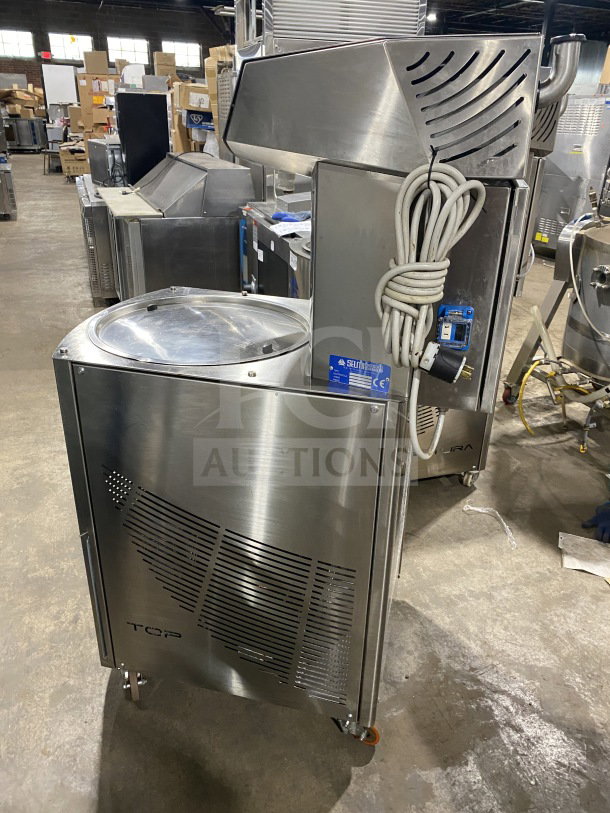Selmi TOP EX Series stainless steel chocolate tempering machine, Model TOP, 2017, SN: 1787, on casters, pristine condition.