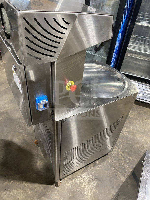 RARE FIND 2017 Selmi TOP SN: 1787 stainless steel automatic chocolate tempering machine, electric powered, on casters.