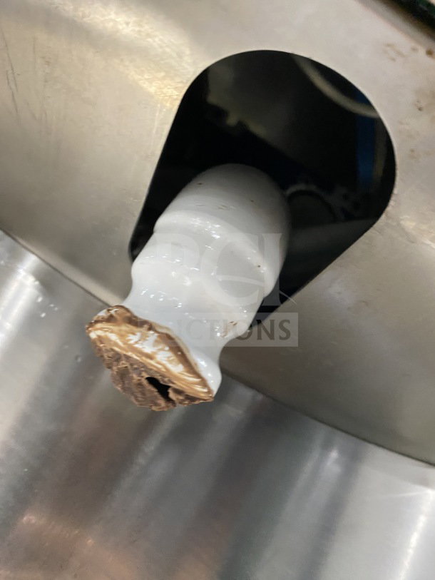 Selmi TOP EX Series chocolate tempering machine spout, used, stainless steel, SN: 1787, on casters, 2017 model.